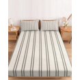 thumbnail image 2 of Cal.King Size Fitted Sheet Set - Striped Farmhouse 3 Piece Bedding Sets 16" Deep Pocket Fitted Sheet with 2 Pillowcases, Light Brown Vintage Rustic Lines Simple Brushed Microfiber Hotel Bed Sheets, 2 of 9