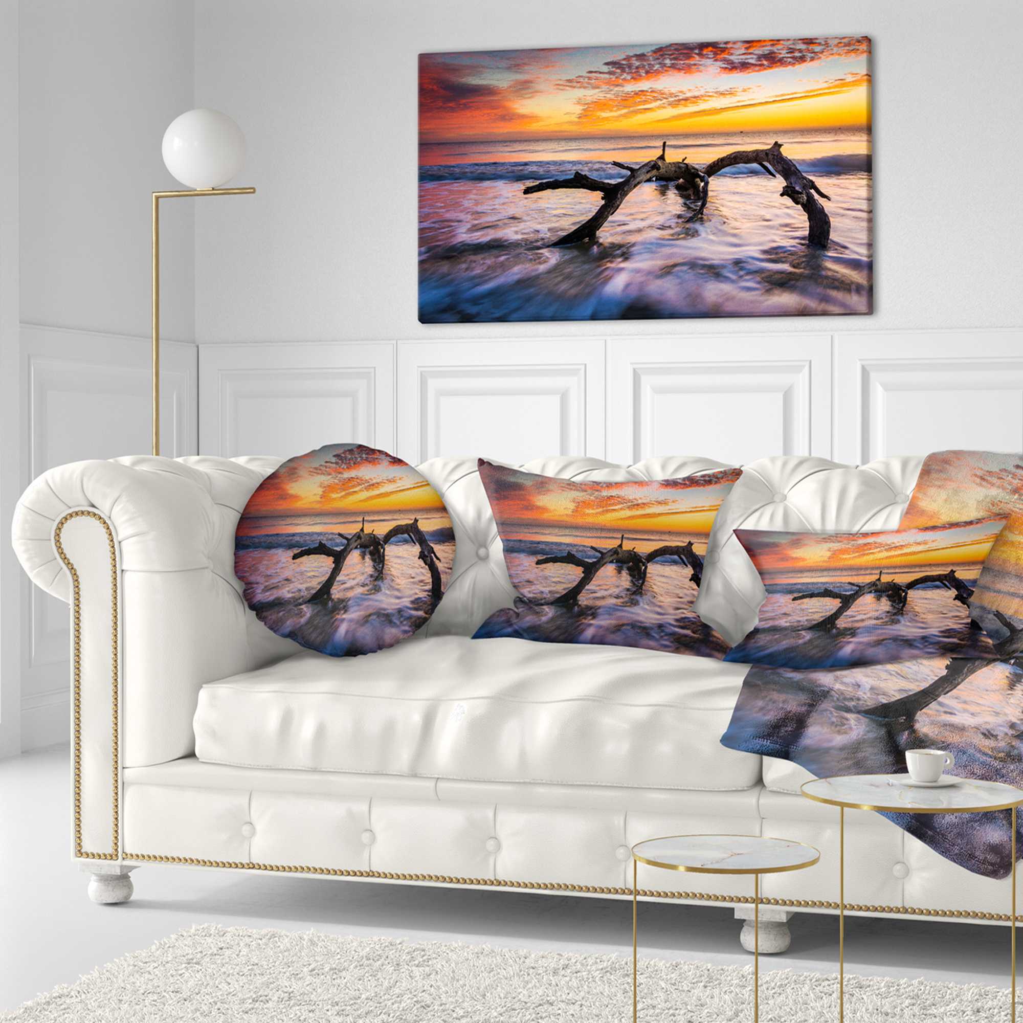 Designart 12" x 20" Multi-color Sea Shore Polyester Throw Pillow