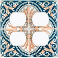 thumbnail image 3 of Metal Light Switch Plate Cover Peach Blue Floral Tile Pattern TIL023, 3 of 13