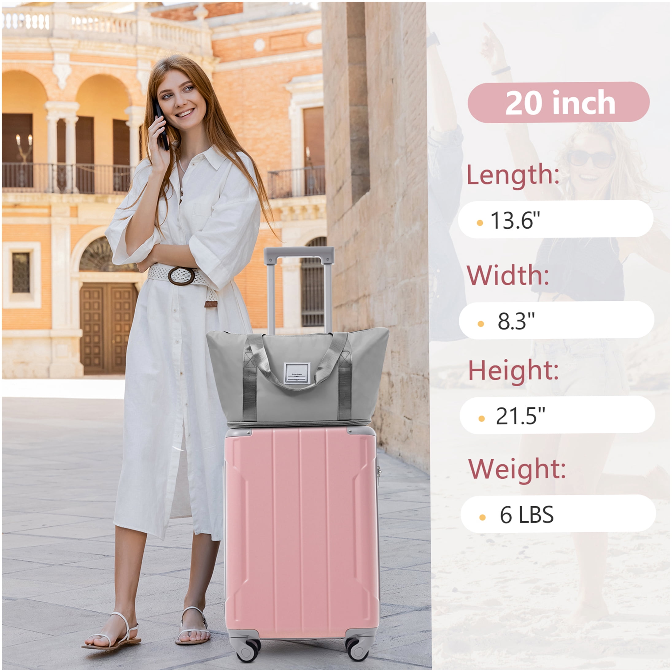 Pink ABS 3-Piece Carry On Luggage Set with Spinner Wheels, TSA Lock for Air Travel
