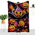 thumbnail image 3 of Halloween Throw Blanket, Blue Cute Pumpkin Ghost Warm Comfortable Bed Sofa Blanket, Funny Bats Flannel Throws and Blankets Living Room Bedroom Decoration 75x100, 3 of 8