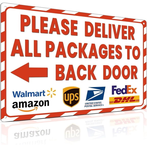 Delivery Sign for Outdoor Use 8x12 Inch Arrow Left Deliveries Sign - Please Deliver All Packages to Back Door