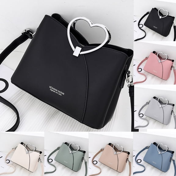 Modstep Womens Fashion Leather Handbag Heart Top Handle Crossbody Shoulder Purse Multiple Compartments Tote Bags with Button Grey