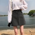 thumbnail image 5 of Falda vaquera adelgazante de cintura alta para mujer, estilo A, de verano, estilo fino, talla grande, color sólido, que cubre el vientre, 5 of 5