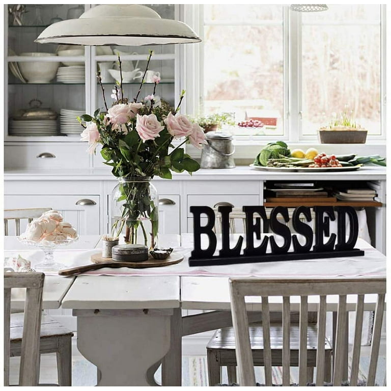Wooden Letters Sign Decorative Shelf Table Hanging Ornament Rustic (blessed)