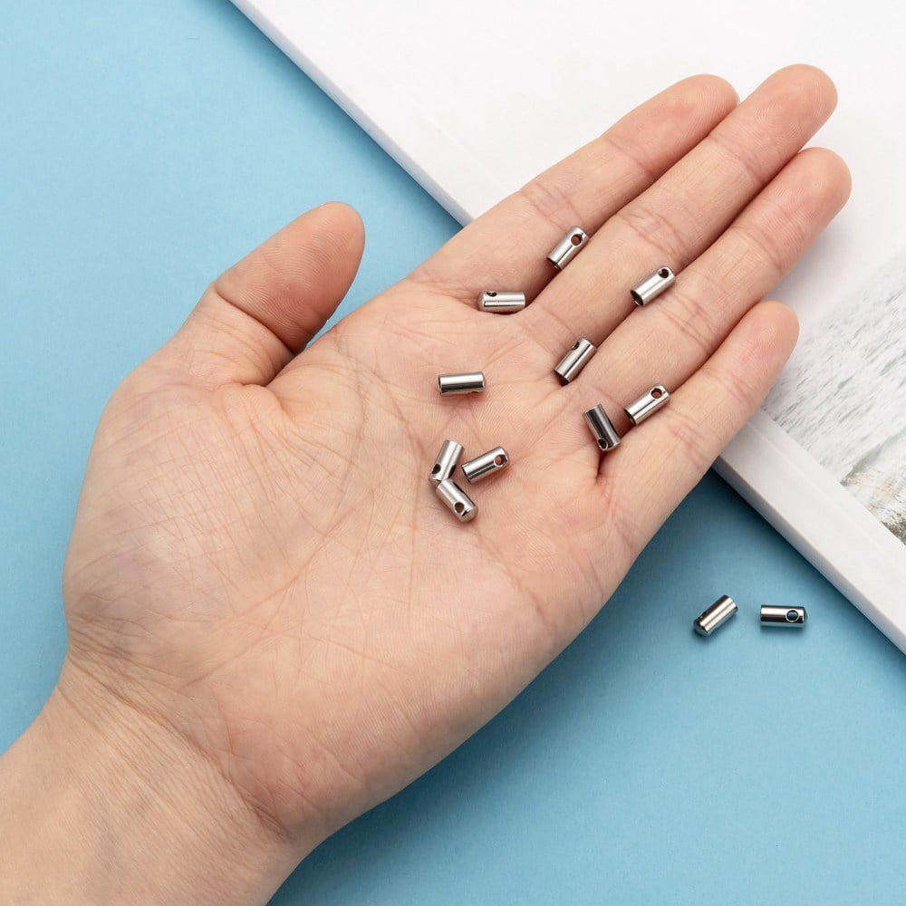 500pcs Tarnish Resistant 304 Stainless Steel Cord Ends Tube Stainless Steel color 8x4mm Inner Diameter: 3mm