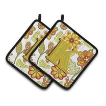 Caroline's Treasures Letter K Floral Mustard & green Pair of Pot Holders , 7.5HX7.5W, Multicolor