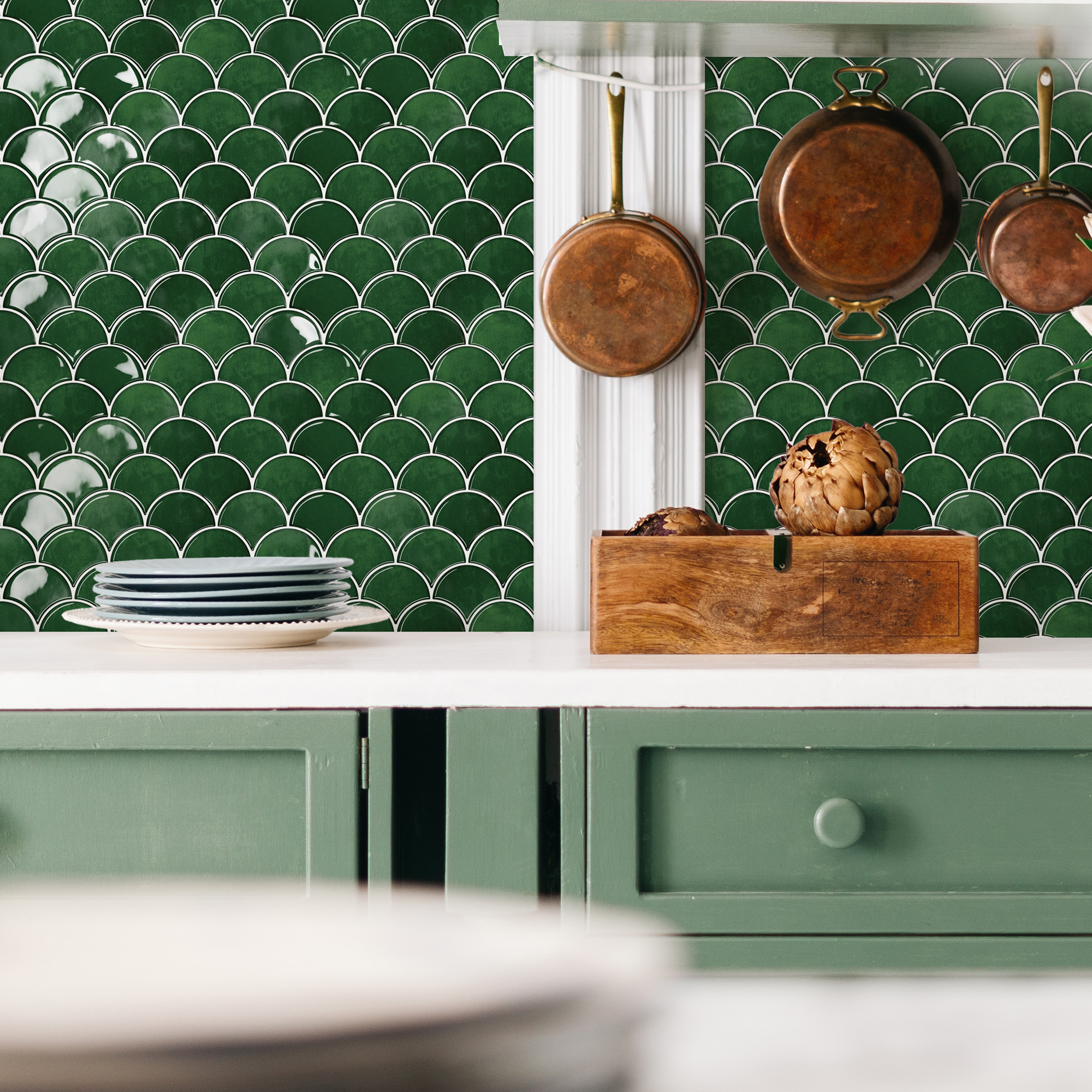 20 Sheets Peel and Stick Tile for Bathroom Kitchen Backsplash Tile Stickers Peel and Stick on Backsplash 12"x12" Fish Scale Removable Back Splash for Renters Living Room Fireplace