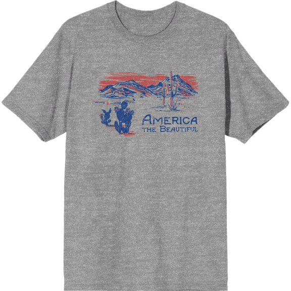 Americana America The Beautiful Adult Short Sleeve Tee-Medium-Heather Gray