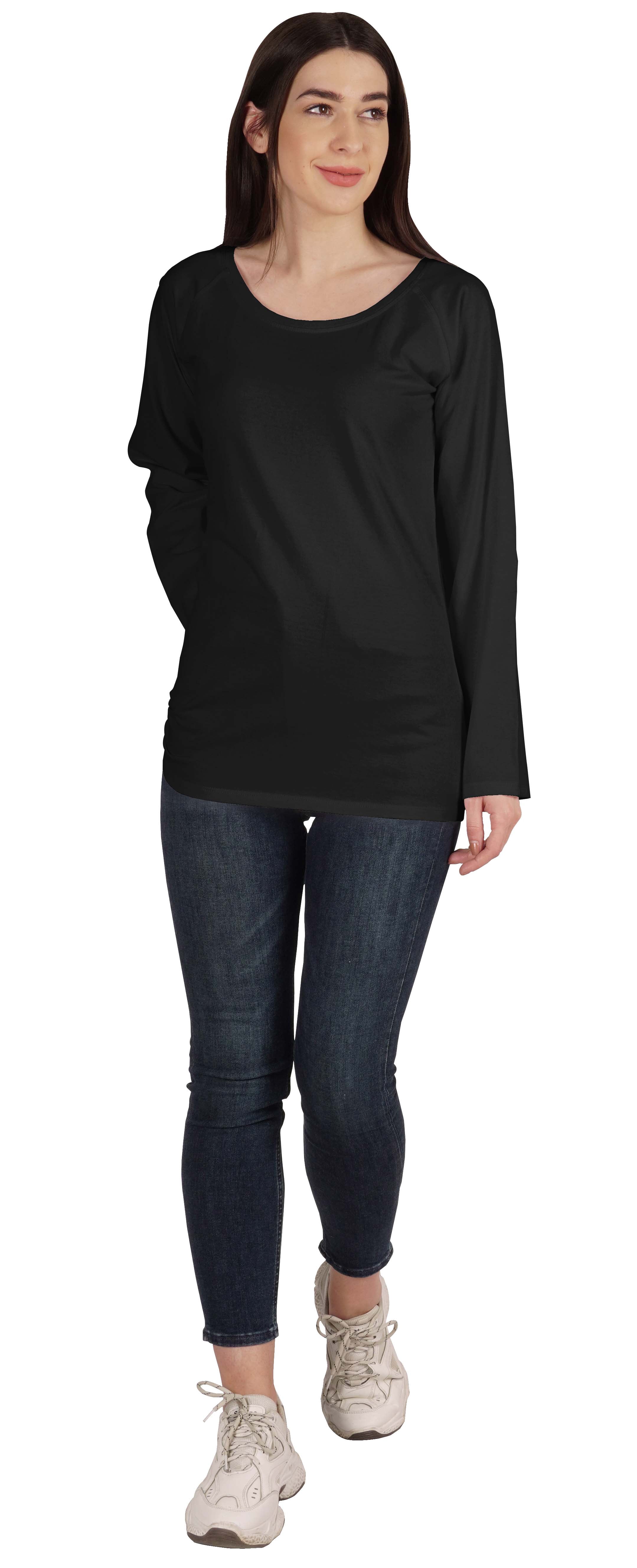 Inkmeso Solid Raglan Full Sleeve T-shirt For Women Scoop Neck Baseball Tee Casual Tops