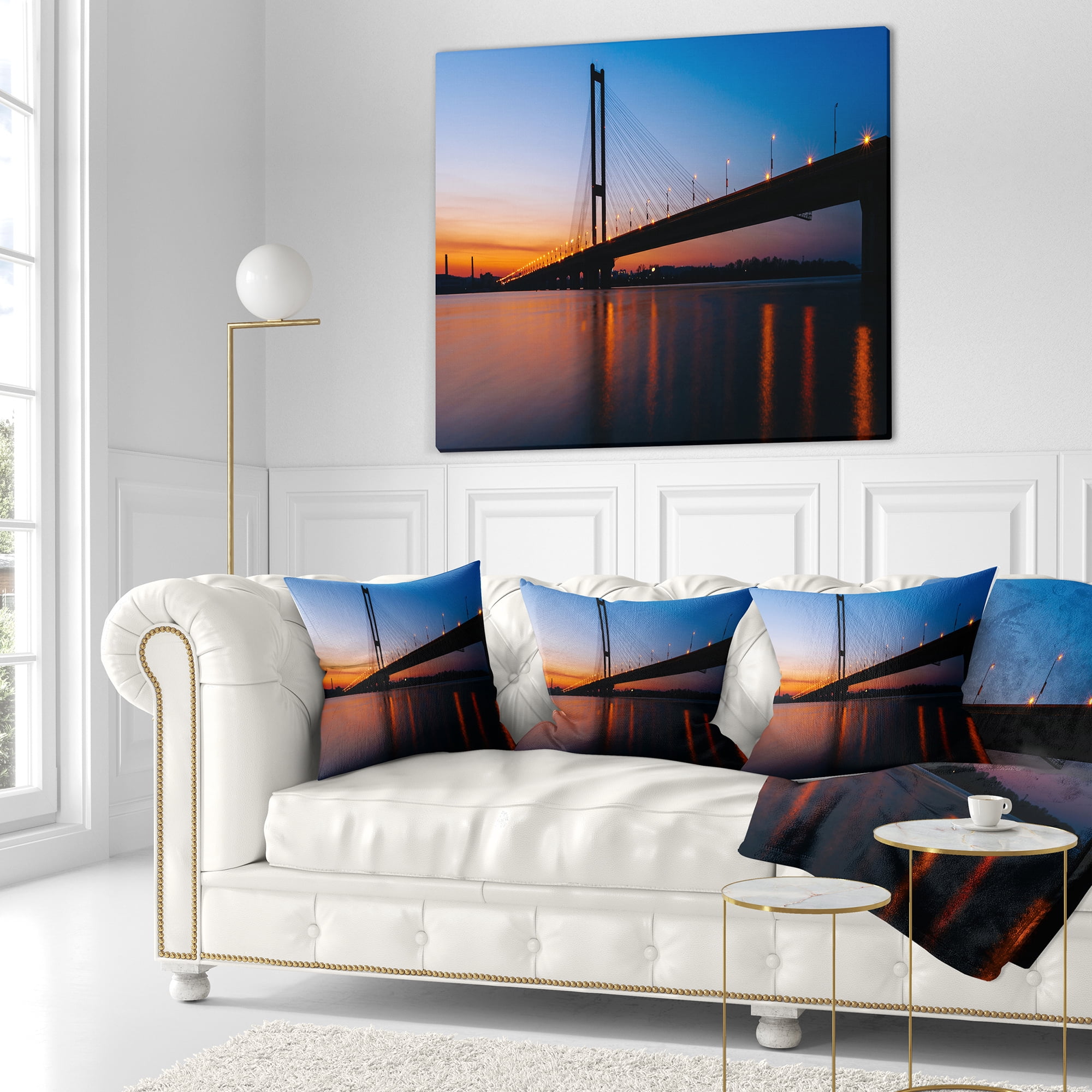 Designart Southern Bridge Panorama in Kiev - Cityscape Throw Pillow - 18x18