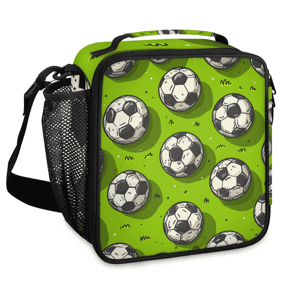 Reusable Insulated Lunch Bag, Large Capacity Leakproof Soccer Ball Lunch Box with Reinforced Handle Shoulder Strap for Office & Outdoors,Green