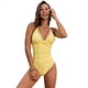 thumbnail image 1 of Traje de Baño de una Pieza para Mujer, Escote en V Profundo, Control de Abdomen, Tirantes Dobles Cruzados. Amarillo XXL, 1 of 10