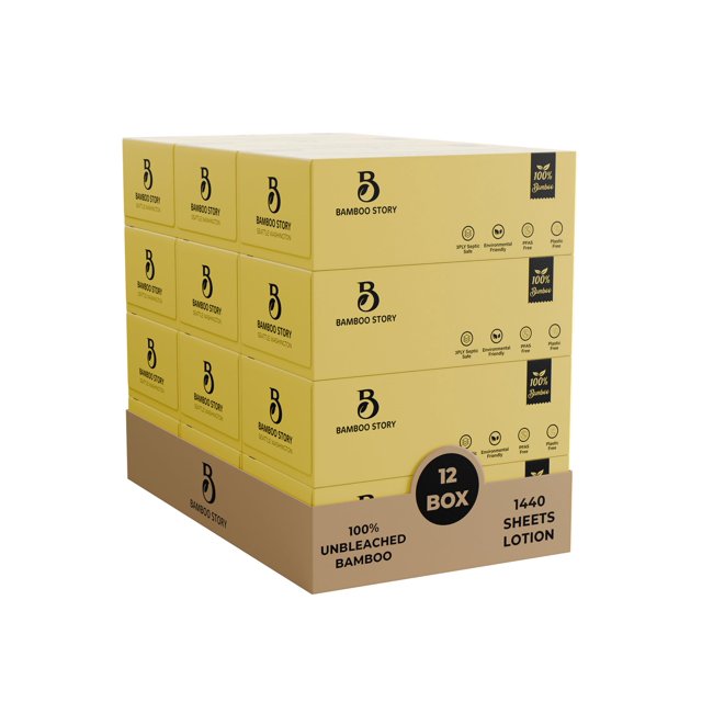 Bamboo Story Bamboo Facial Tissues, Lotion Soft, 3-Ply Unbleached & Chemical-Free 120 Sheets/Box, Hypoallergenic for Sensitive Skin, FSC Certified, Plastic-Free, PFA