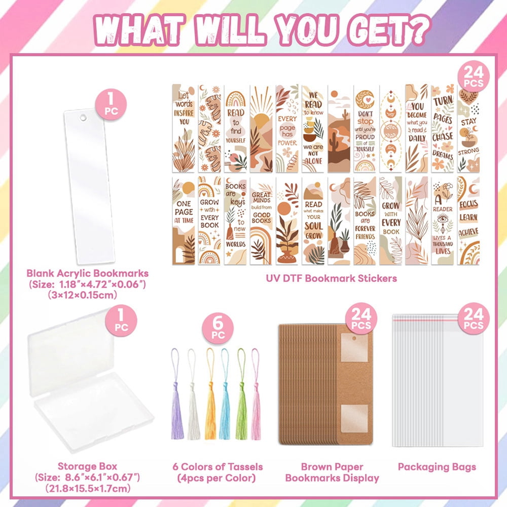 121pcs Books and Flower UV DTF Bookmark Making Kit Acrylic Carft