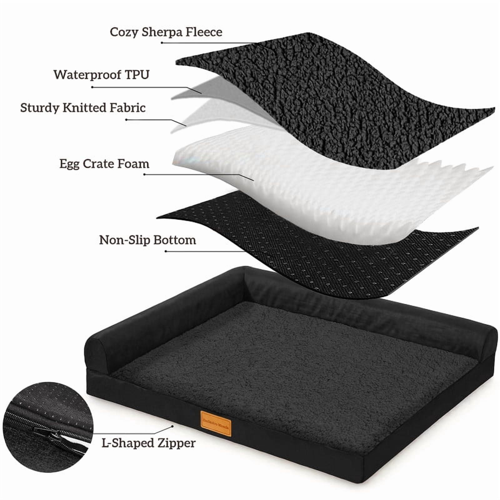 Exclusivo Mezcla L-Shaped Pet Couch Bed with Removable and Washable Cover, Orthopedic Dog Bed for Small Dogs with Non-Slip Bottom, 30"×20", Black