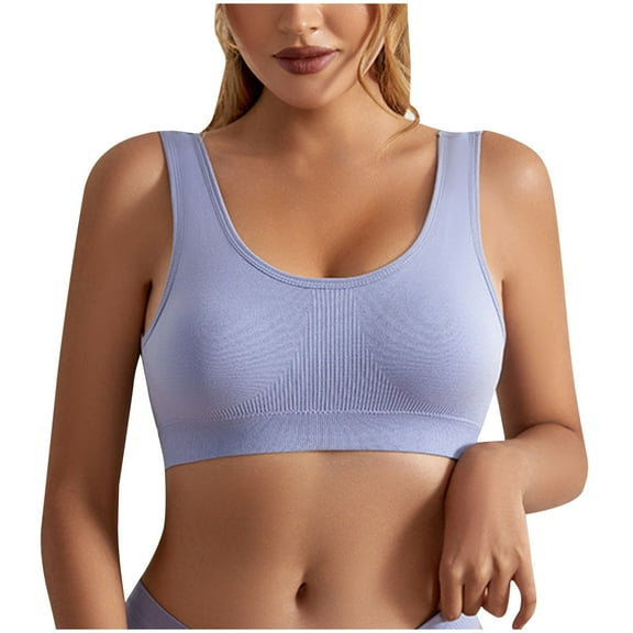 CFLVAEK Women's Ribbed Sports Bras for Heavy Breasts Comfy Scoop Neck Wirefree Bra Padding Streth Workout Bralette Moisture Wicking Fully Exercise Bralettes
