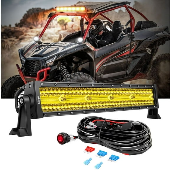 Nilight Amber Led Light Bar 22inch 480W Triple Row Flood Spot Combo Waterproof off Road Driving Lighting with Off-Road Wiring Harness for Boat Trucks Pickup SUV ATV UTV