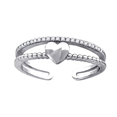 925 Sterling Silver Womens Cubic Zirconia Love Heart Adjustable toe ring Size 6 toe ring for Women