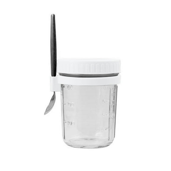 BinKFF Overnight Oats Containers with Lids and Spoons, Mason Jars with Removable Separate Compartments, Airtight and Leak-Proof Glass Jars for Yogurt, and Oatmeal