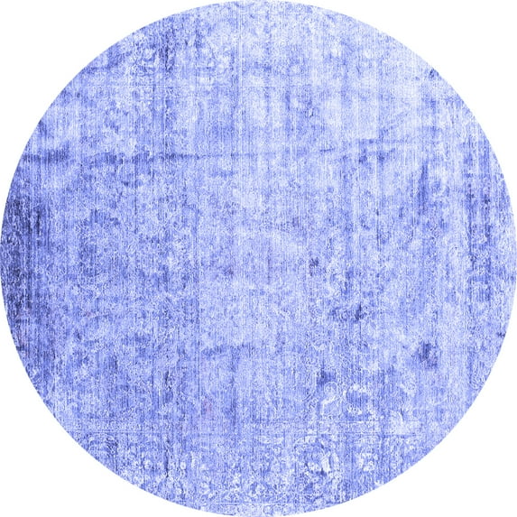Ahgly Company Machine Washable Indoor Round Abstract Blue Contemporary Area Rugs, 6' Round