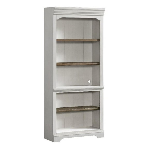 Pemberly Row Home Office 76" Transitional Wood Bookcase in White/Oak