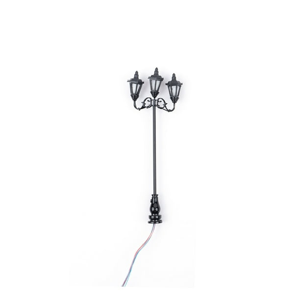 Billuyoard Lámparas de calle LED a escala 1:87, tren de ferrocarril, luz nocturna de 3 cabezales, bombilla de luz blanca cálida en miniatura, Artesanía Luz negra/blanca