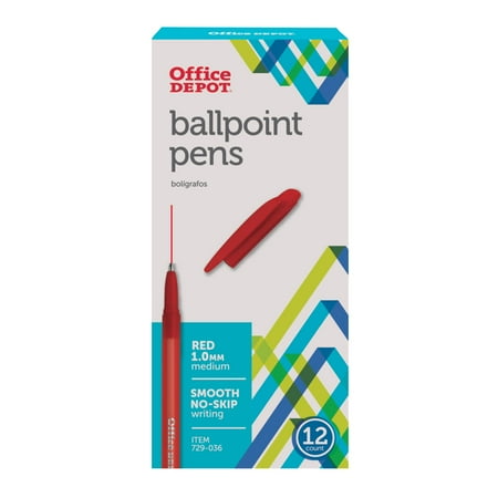 UPC: 0735854054656 | Office Depot Tinted Ballpoint Stick Pens Medium Point 1.0 mm Red Barrel Red Ink Pack Of 12 18006