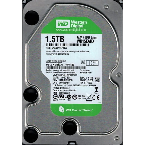 WD15EARX-00PASB0 DCM: HARCNVJCBB WMAZA Western Digital 1.5TB