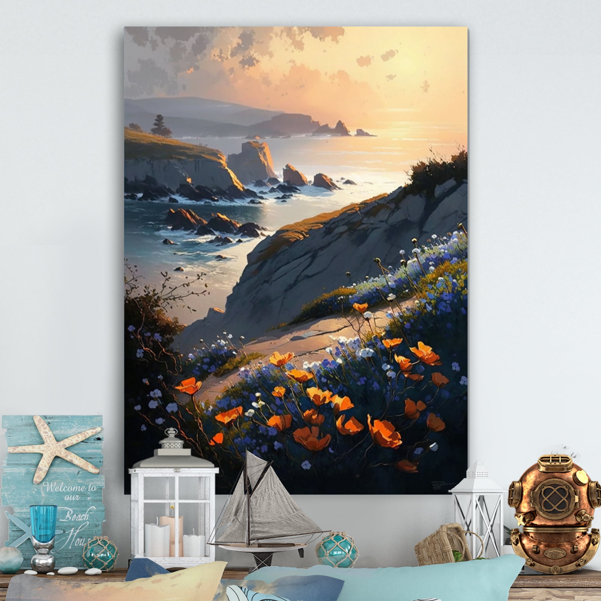 Designart Flowers By The Coast IV Canvas Wall Art