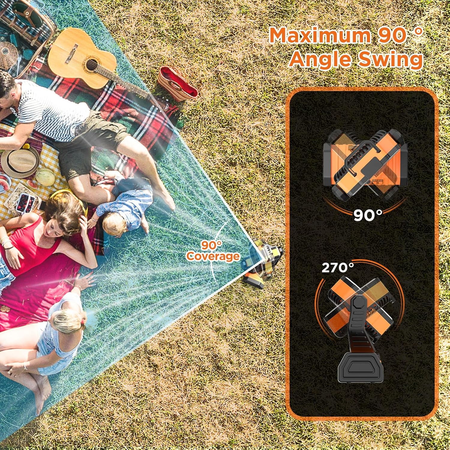 F6 Camping Fan, Portable Battery Powered Fan with 20000mAh Rechargeable Battery, LED Lantern, Remote & Oscillating - 4 Speed for Tent, Travel, Bedroom, Car, Outdoor Camping Essentials