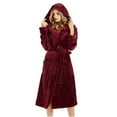 thumbnail image 4 of EQWLJWE Fashion Women Casual Long Sleeve Hooded Belt Pocket Long Bathrobe Home Service Sleepwear Robes Holiday Clearance, 4 of 8