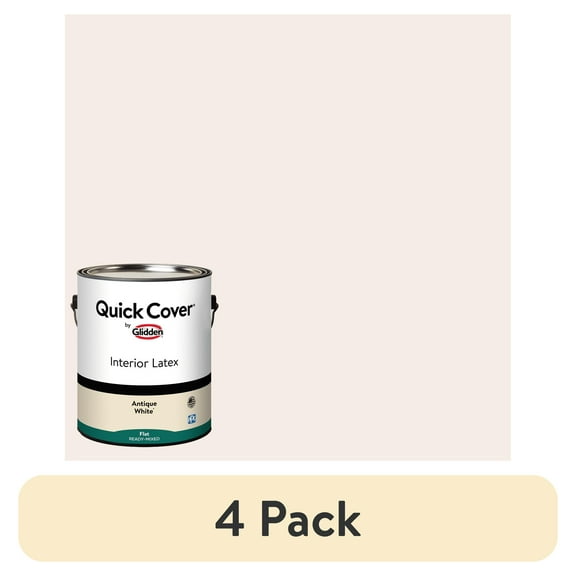 (4 pack) Glidden Quick Cover Interior Latex Paint Flat, Antique White, 1 Gallon