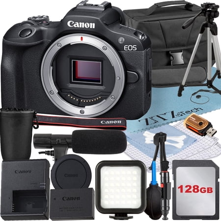 Canon EOS R100 Mirrorless Camera (Body) with 128GB Memory Card + Case + LED Flash + ZeeTech Accessory Bundle (International Version)