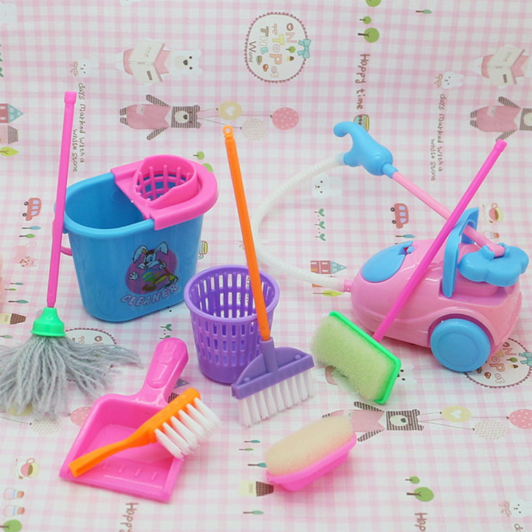 Rinhoo 9pcs/set Mini Pretend Play Mop Broom Toys Cute Kids Cleaning  Furniture Tools Kit House Clean Toys Color Random