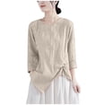 thumbnail image 2 of Mceream Linen Shirts for Women Loose Fit 3/4 Sleeve Summer Cotton Vintage Tunic Tops Solid Color Blouse Casual Crew Neck Irregular Hem Tees Shirts Plus Size Clothes Beige M, 2 of 4