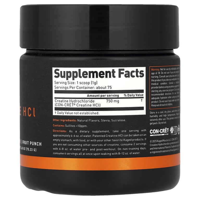 Kaged Muscle Creatine HCl Fruit Punch, 2.65 oz, Build Muscle, Improve Recovery