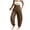 Brown, variant on Women's Smocked High Waist Harem Pants, Lightweight Linen Look Balloon Pants with Elastic Cuffs and Pockets Brown,Size L
