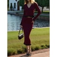 thumbnail image 4 of Womens Sweater Sets 2 Piece Outfits Sweater Skirt Set Wine Red S, 4 of 8