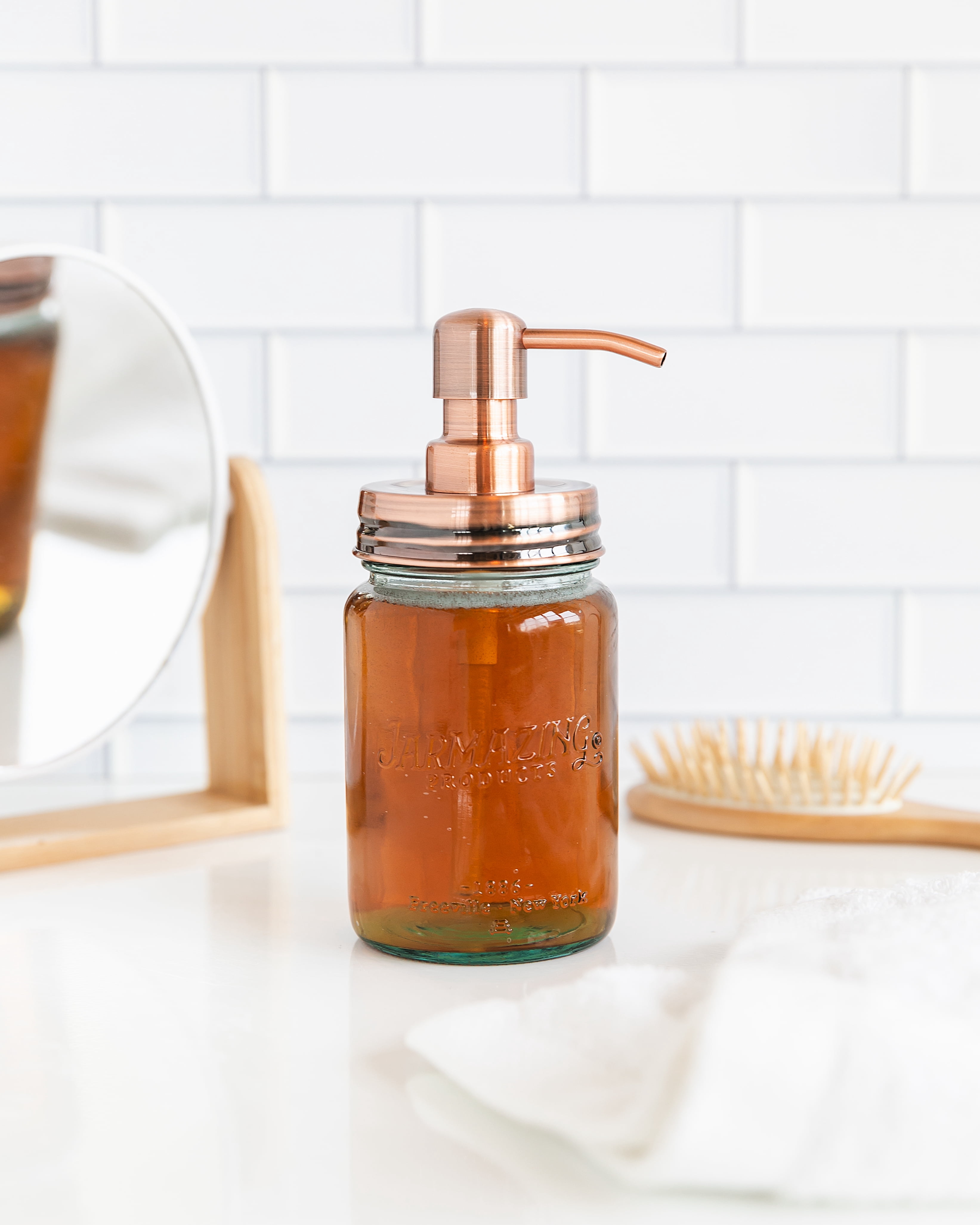 Jarmazing Products Vintage Blue Glass Mason Jar Soap and Lotion Dispenser - Two-Pack - Copper
