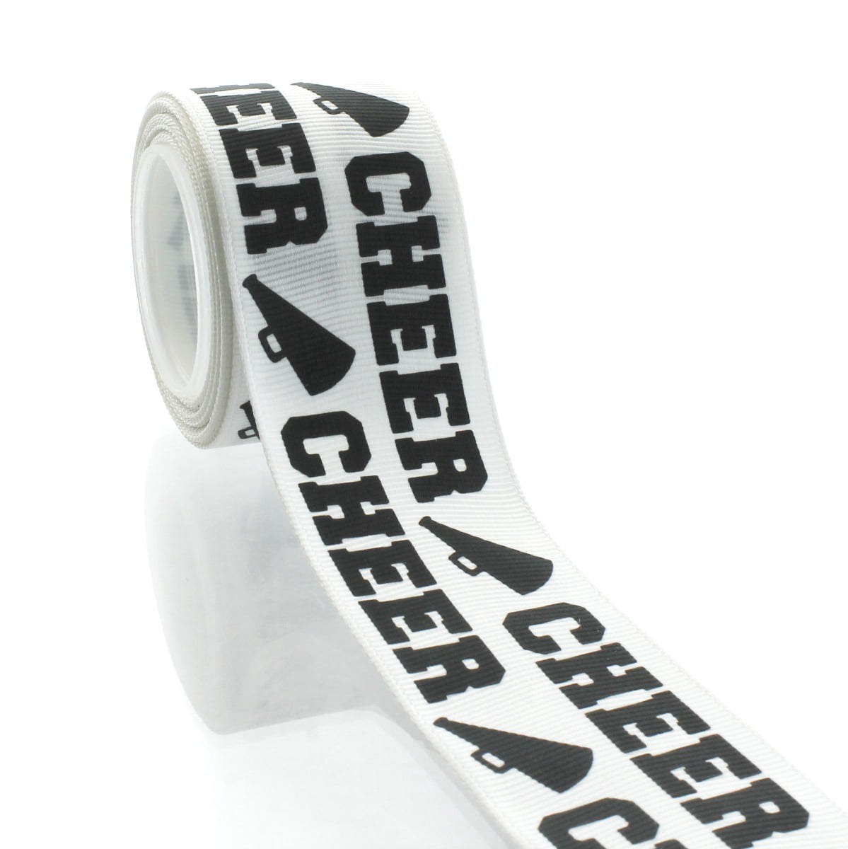 1.5" White/Black Cheer Text Grosgrain Ribbon 100 Yards