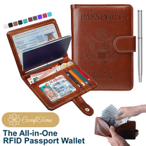 ComfiTime Passport Holder – RFID Blocking Passport Wallet for Cash, Travel Wallet Passport Cover with Vaccine Card Holder for Men/Women, Waterproof PU Leather Passport Case, Brown