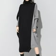 thumbnail image 2 of IROINNID Long Sleeve Dress for Women Patchwork Knitted Medium Length Dress Long Sleeved High Neck Dress Long Sleeved Round Neck Dress,Gray, 2 of 8