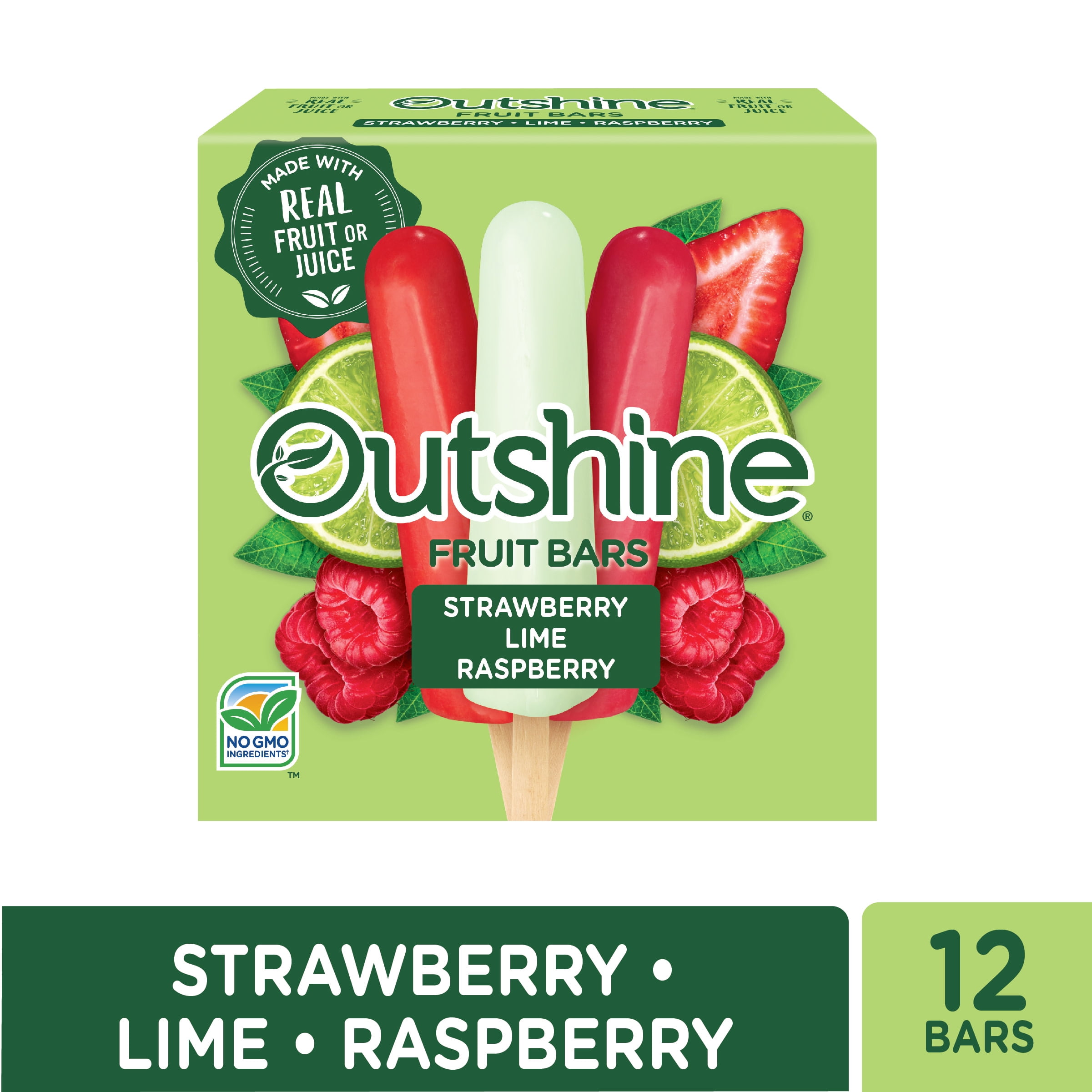Outshine Strawberry, Lime and Raspberry Frozen Fruit Ice Bars, 12 Ct