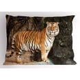 thumbnail image 1 of Tiger Pillow Sham Portrait of an Alert and Angry Royal Bengal Feline Staring at Camera in Cave Print, Decorative Standard King Size Printed Pillowcase, 36 X 20 Inches, Multicolor, by Ambesonne, 1 of 2