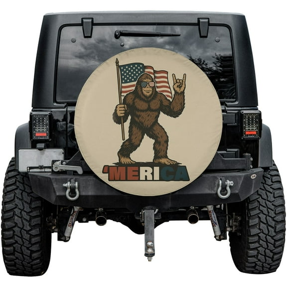 Lotusprinthandmade Bigfoot Rock USA Flag Spare Tire Cover Without Backup Camera Hole 6 Sizes (27 in.)