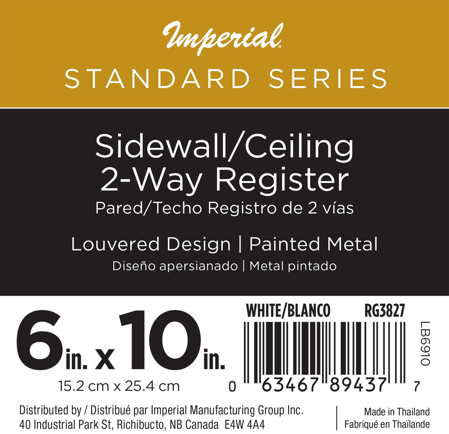 (5 pack) Imperial 10-inch x 6-inch White Sidewall Register, Rectangular, Household Vent Cover 2-Way