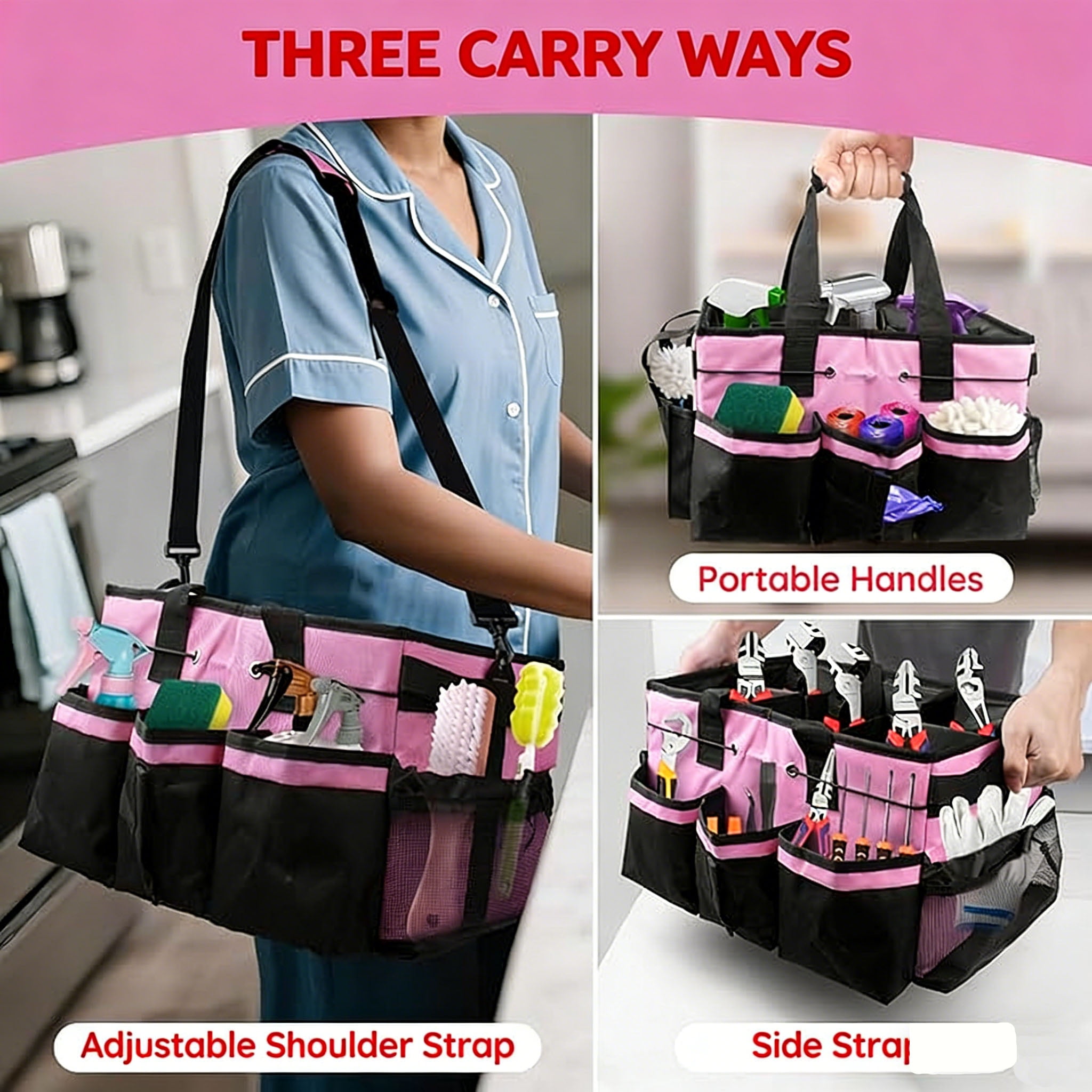 LANGSONGHONG Large Cleaning Caddy Bag, with Multi Pockets, for Car Accessories, Cleaners, Under Sink and Housekeeper
