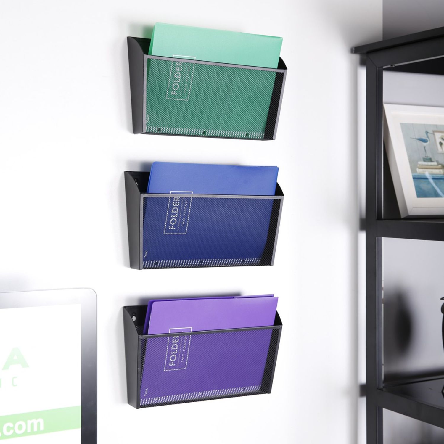 Offex Mesh Wall Mounted File Holder Letter Pocket Organizer, Black 3