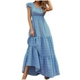 thumbnail image 1 of Pisexur Robes pour Femmes Mode Bohème Imprimé Floral Robes d'Été Décontractées Tunique Fluide Manches Courtes Col en V Robe de Plage Tendance Ample Confortable Légère Taille Haute Longue Robe, 1 of 9